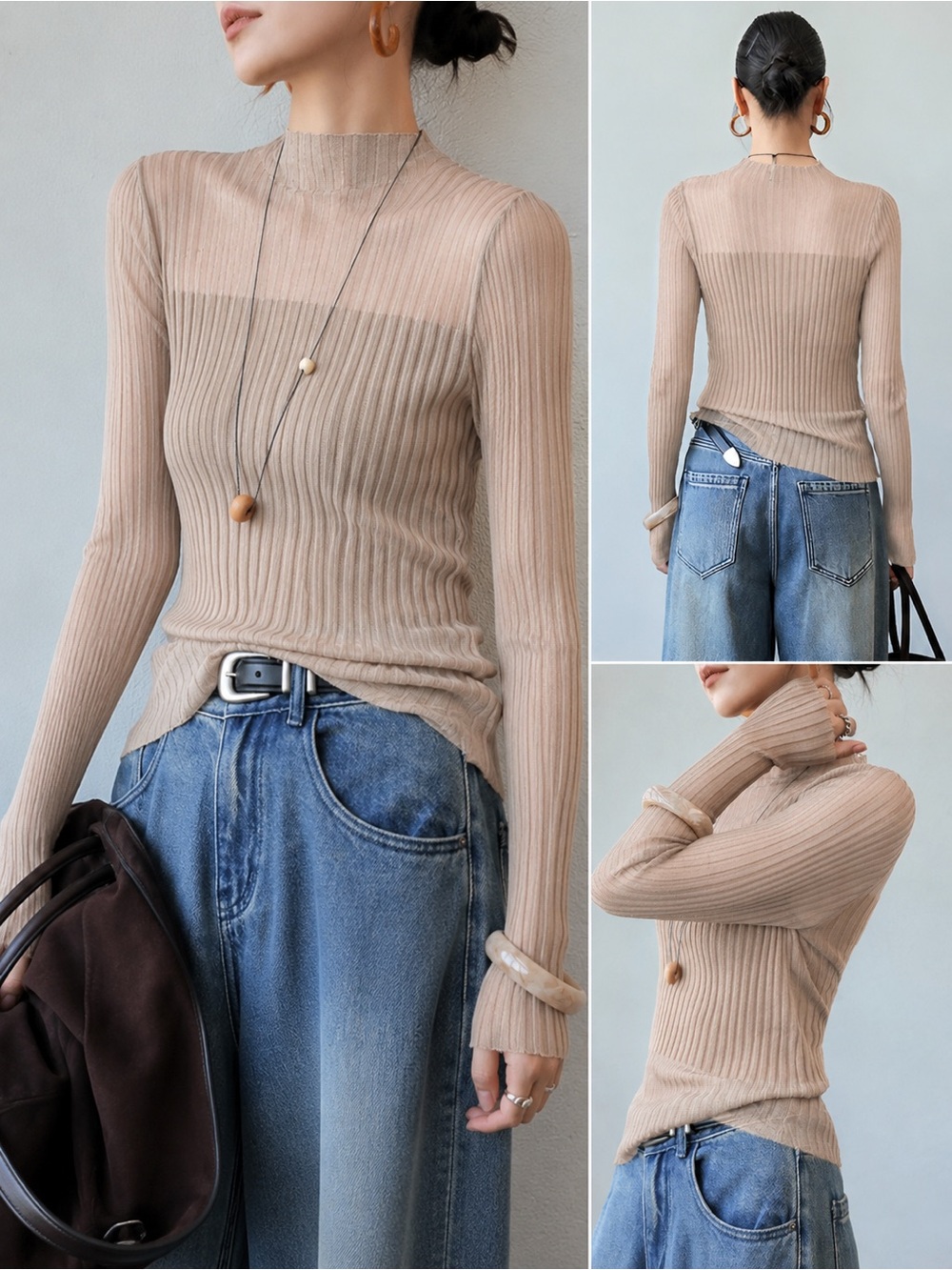 Sheer Panel Slim Sweater